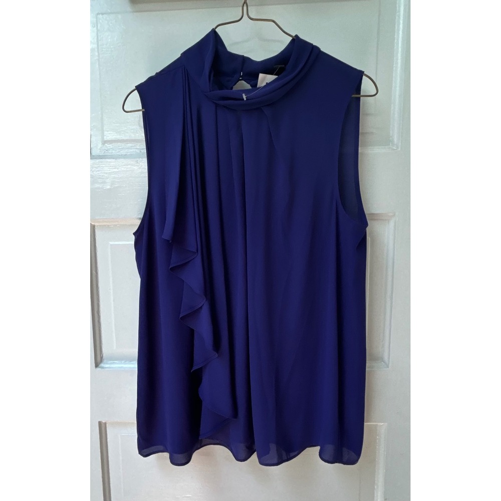 Ann Taylor Factory Royal Blue Ruffle Front Sleeveless Blouse Large NEW! $55